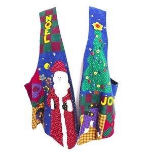 Vintage Santa Christmas Colorful Patchwork Preppy Vest  Men's Size L/XL